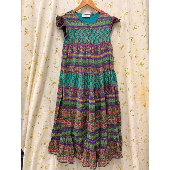 Vintage 80’s Erika Taylor Sport Paisley Floral Maxi Dress‎ Small Boho Spring - Picture 1 of 4